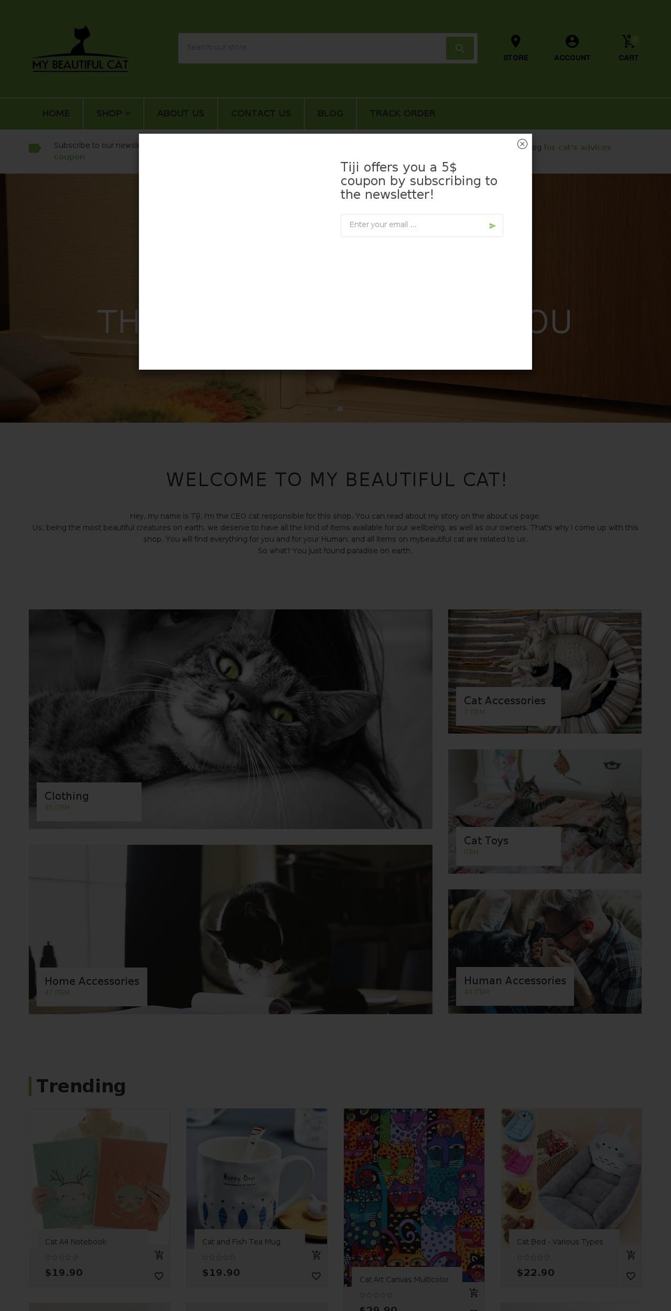 mybeautifulcat.com shopify website screenshot