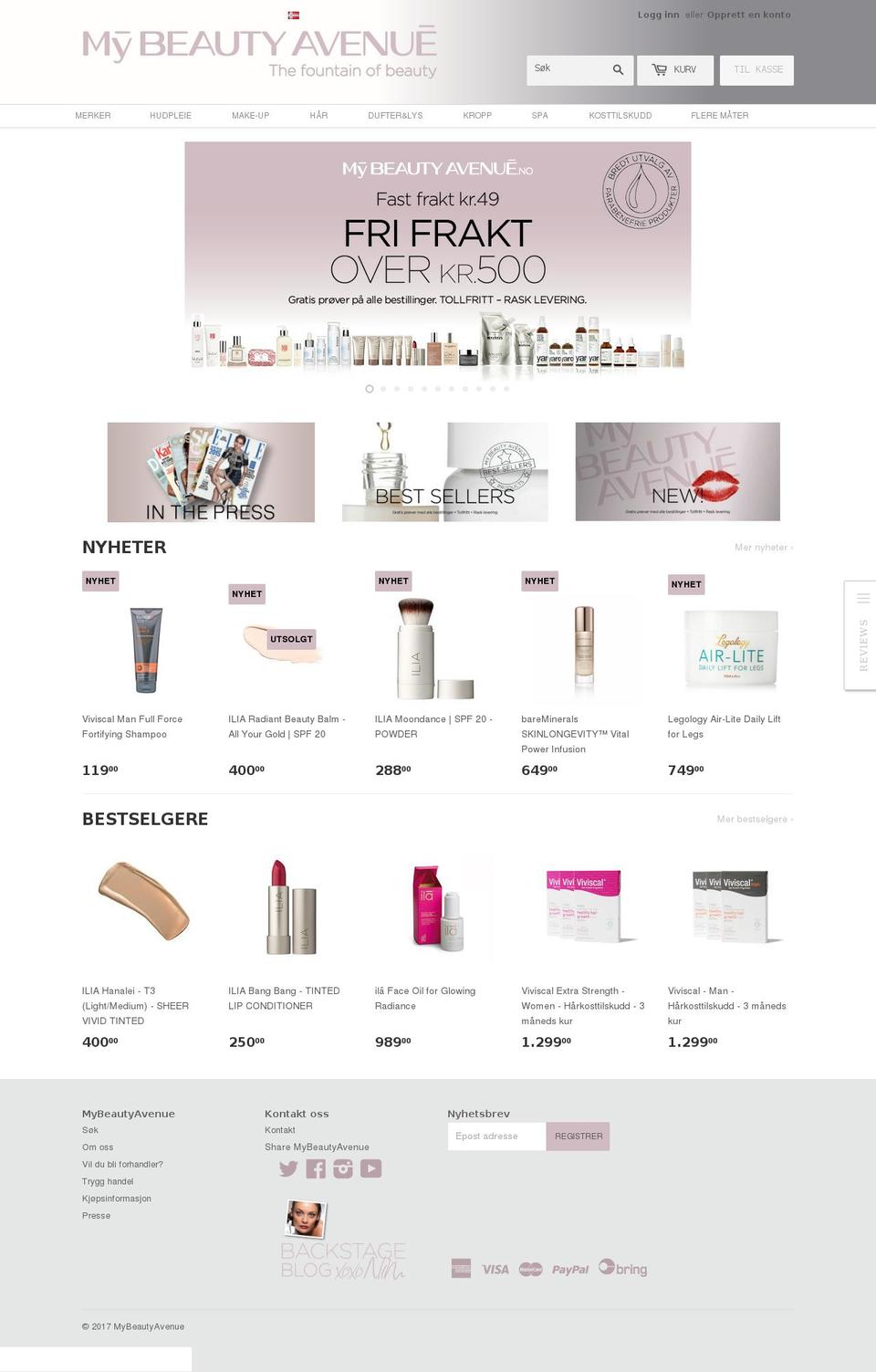 mybeautyavenue.no shopify website screenshot