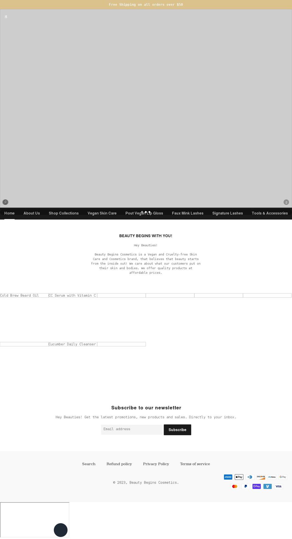 mybeautybegins.com shopify website screenshot