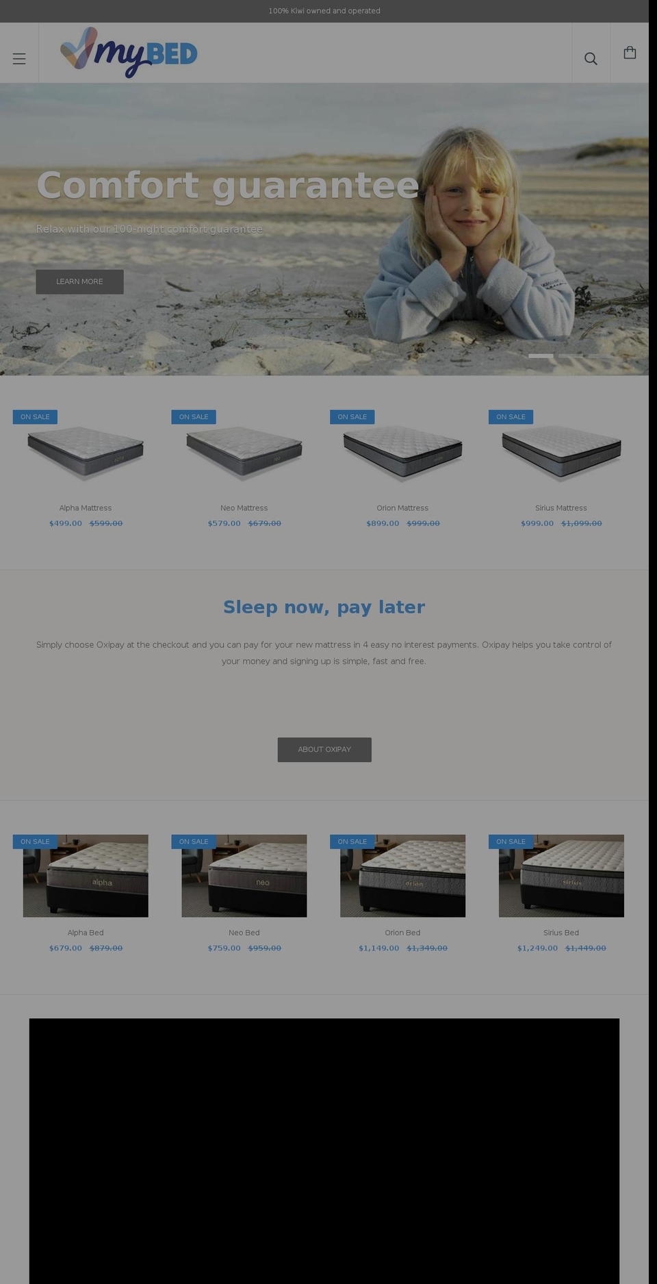 mybed.co.nz shopify website screenshot