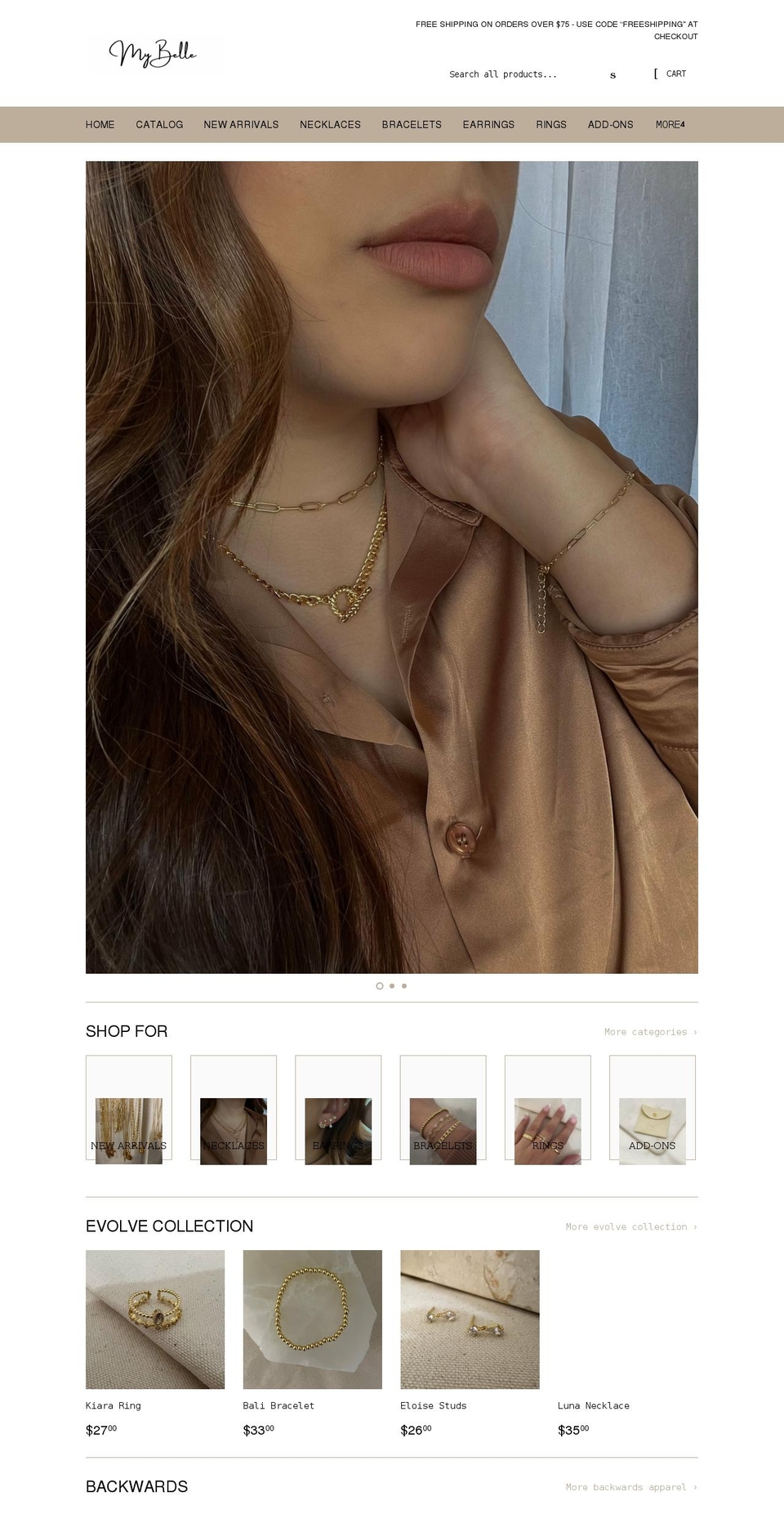 mybellejewelry.com shopify website screenshot