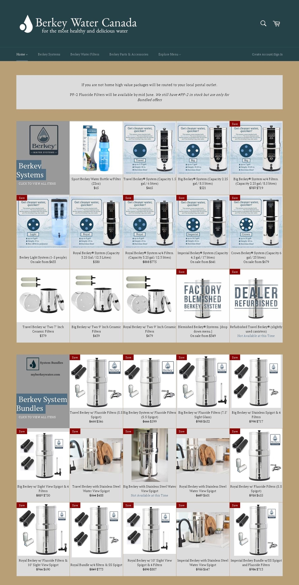 myberkeywaterfiltercanada.com — Shopify storefront screenshot