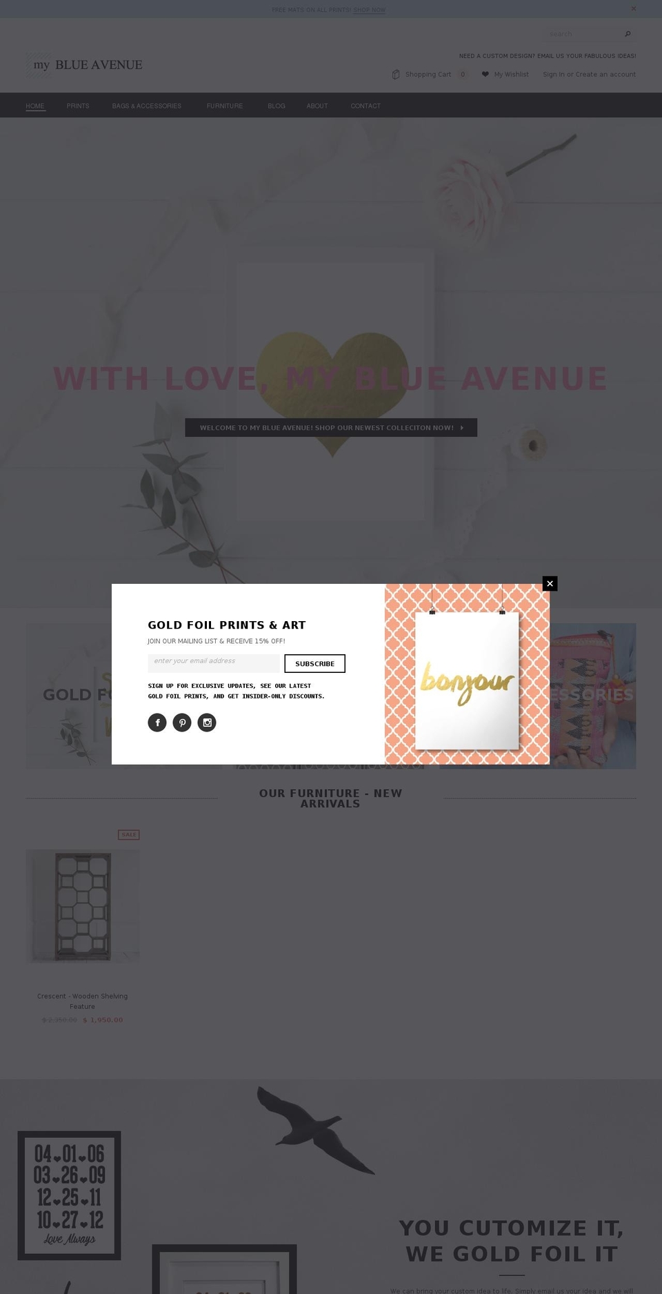 myblueavenue.com shopify website screenshot