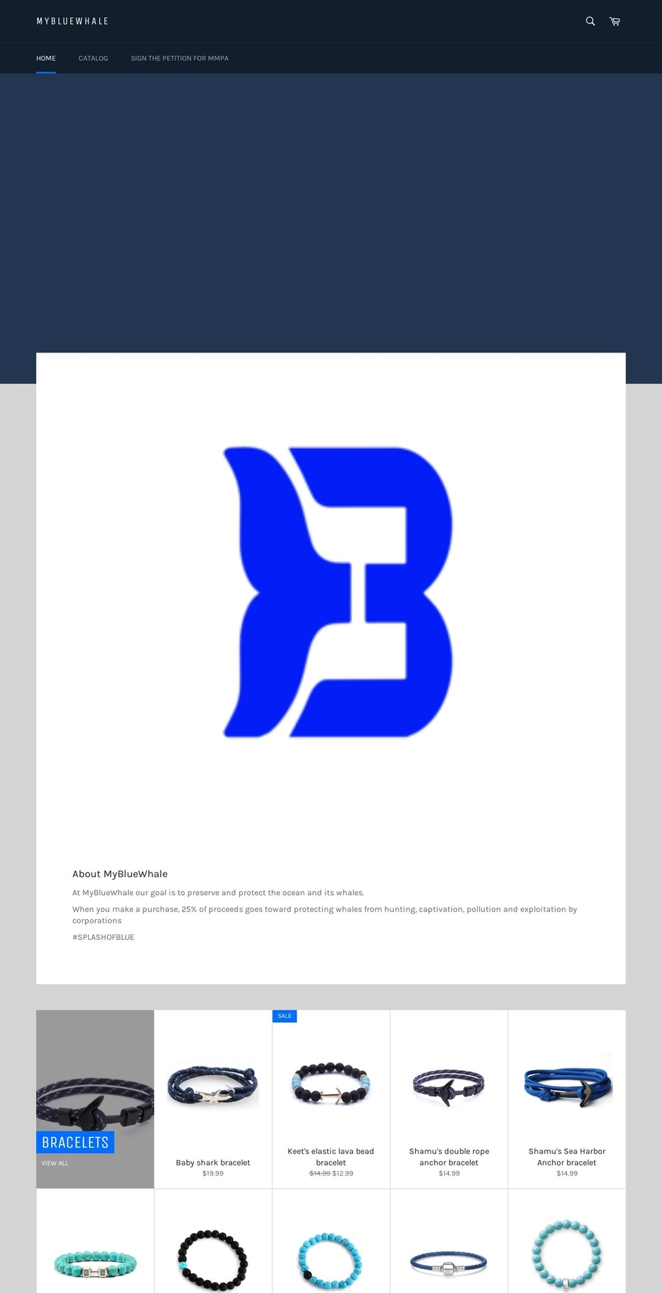 mybluewhale.com — Shopify storefront screenshot