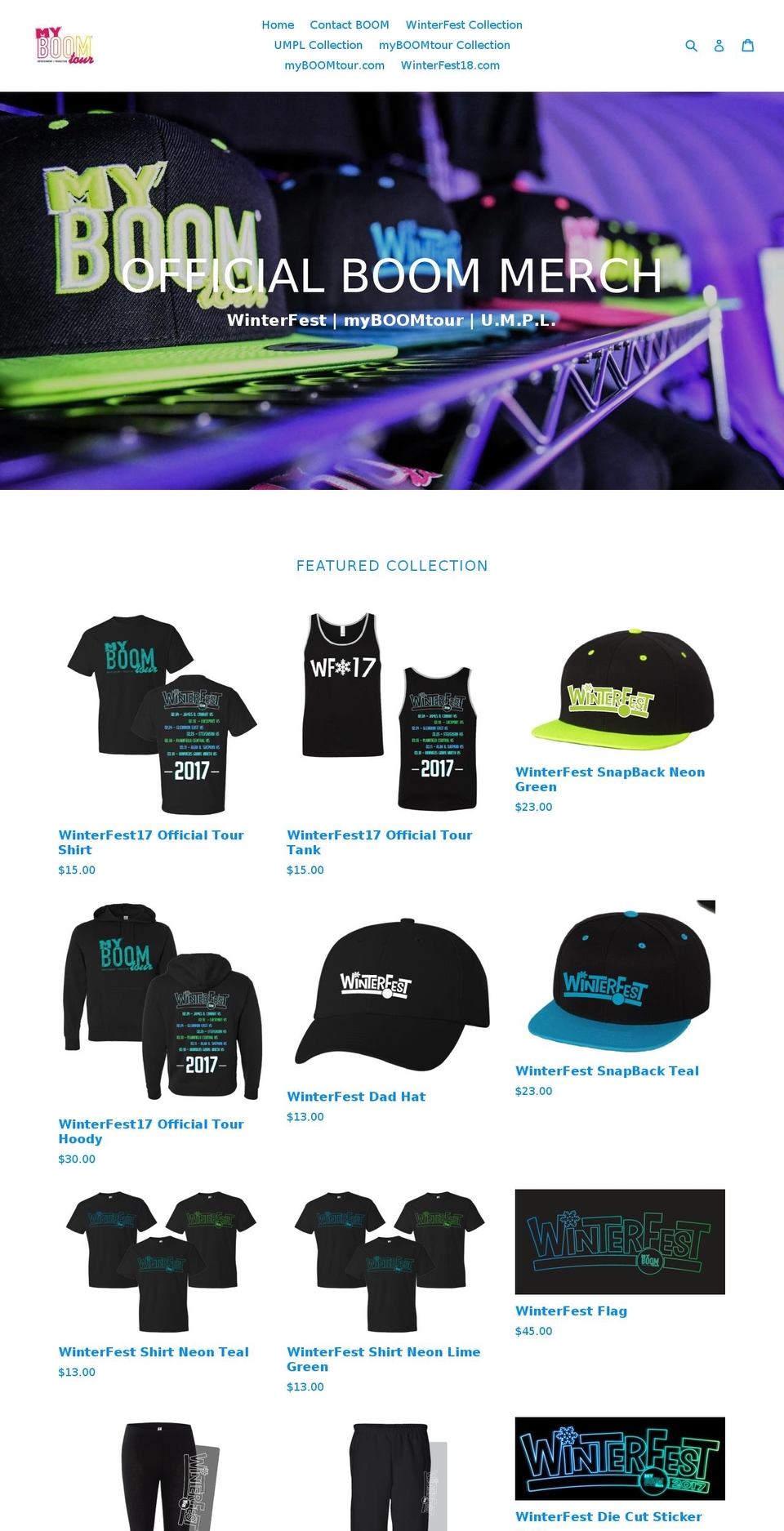 myboomtourmerch.com — Shopify storefront screenshot