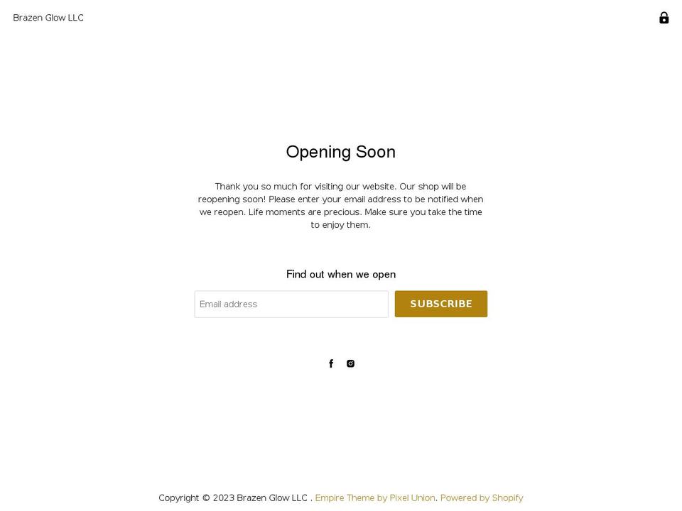 mybrazenglow.com shopify website screenshot