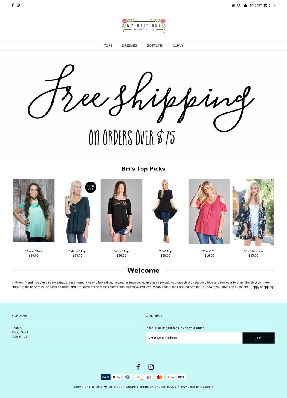 mybritique.com — Shopify storefront screenshot