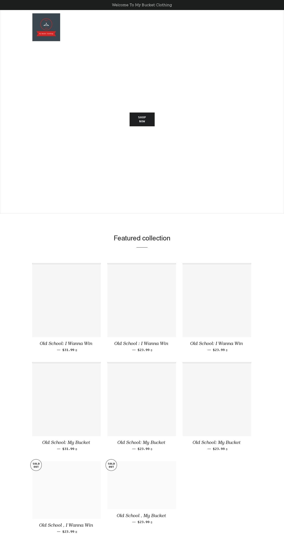 mybucketclothing.com shopify website screenshot