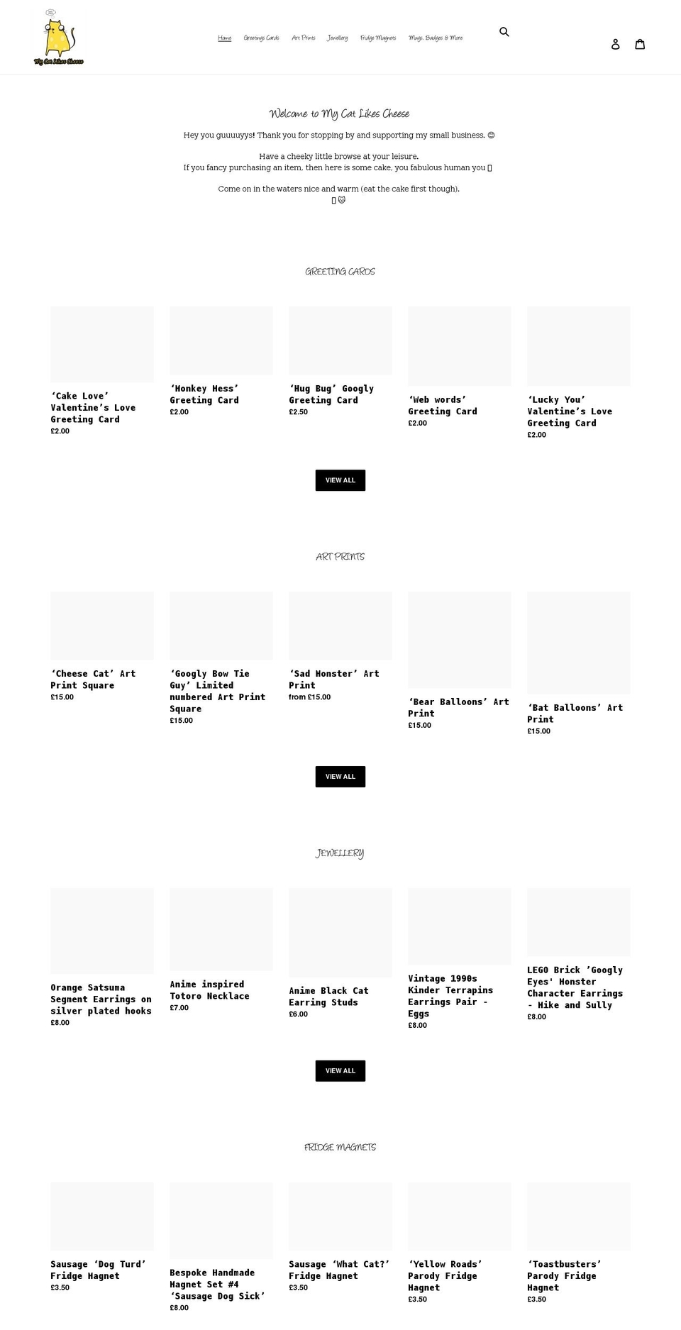 mycatlikescheese.co.uk shopify website screenshot