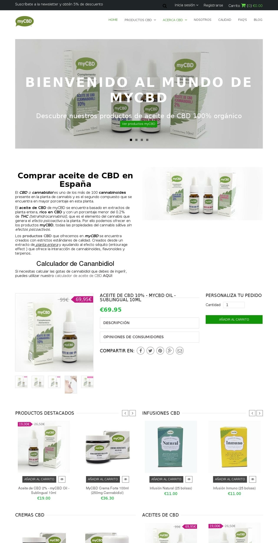 mycbd.es shopify website screenshot