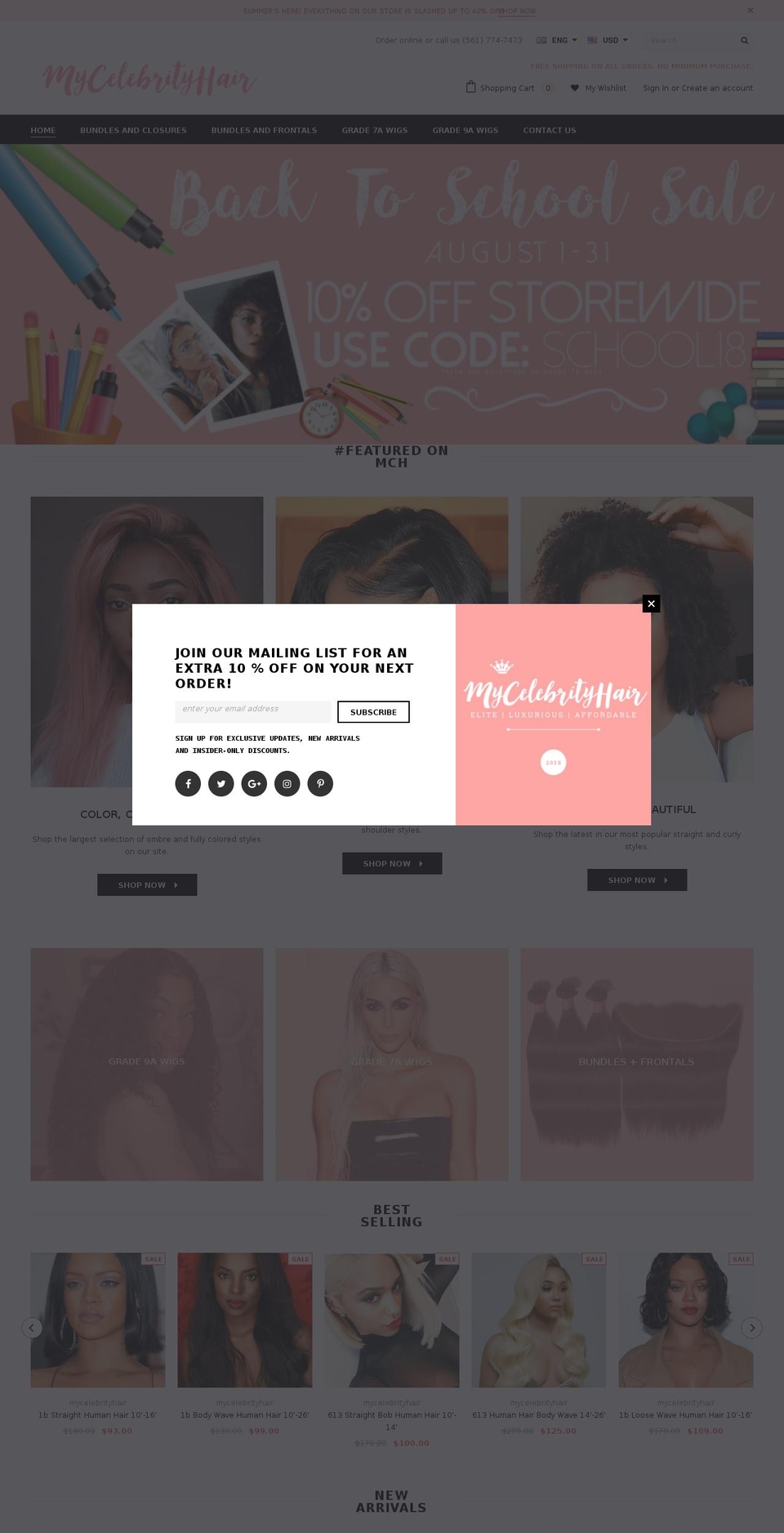 mycelebrityhair.com — Shopify storefront screenshot