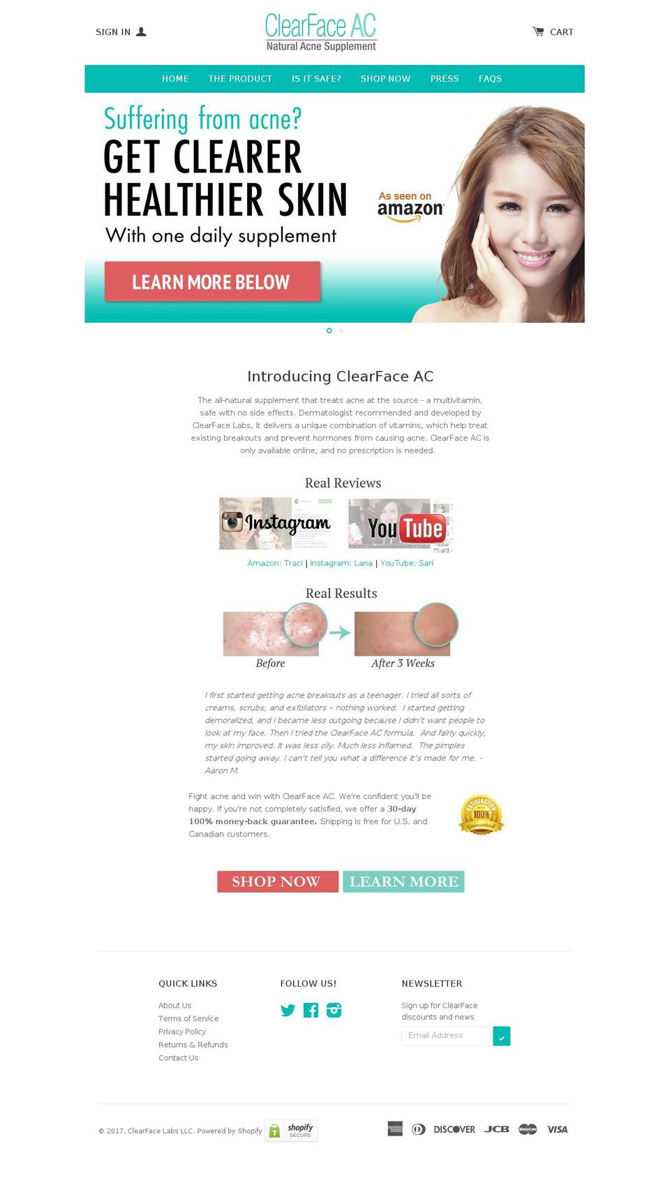 myclearface.com shopify website screenshot