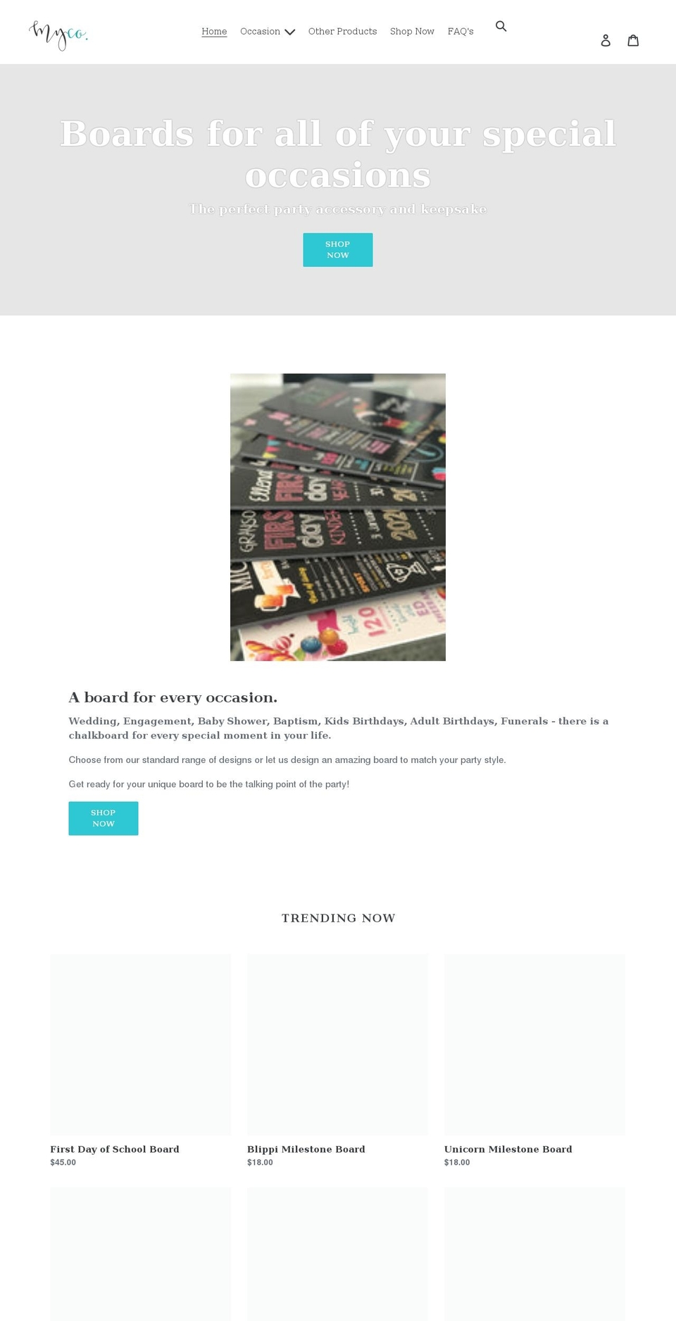 mycochalkboards.com shopify website screenshot