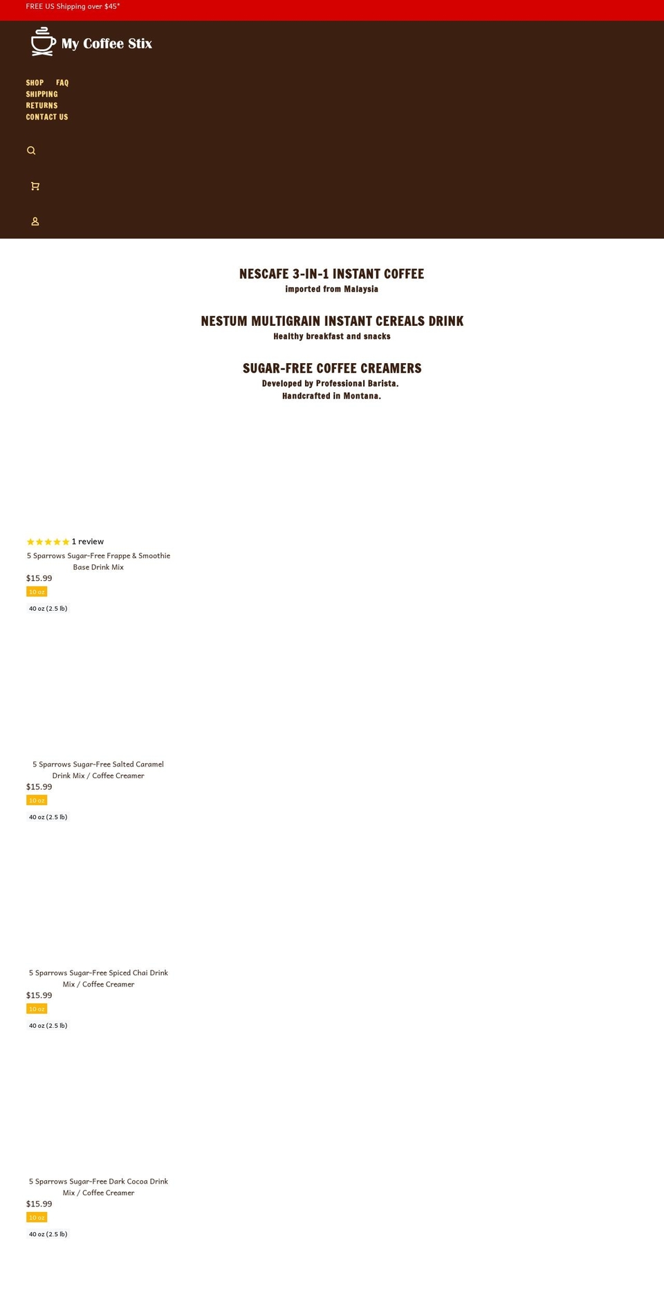 mycoffeestix.com — Shopify storefront screenshot