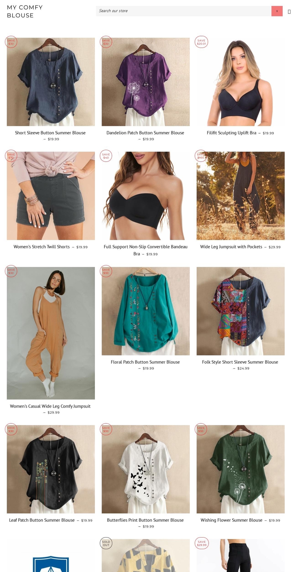 mycomfyblouse.com shopify website screenshot