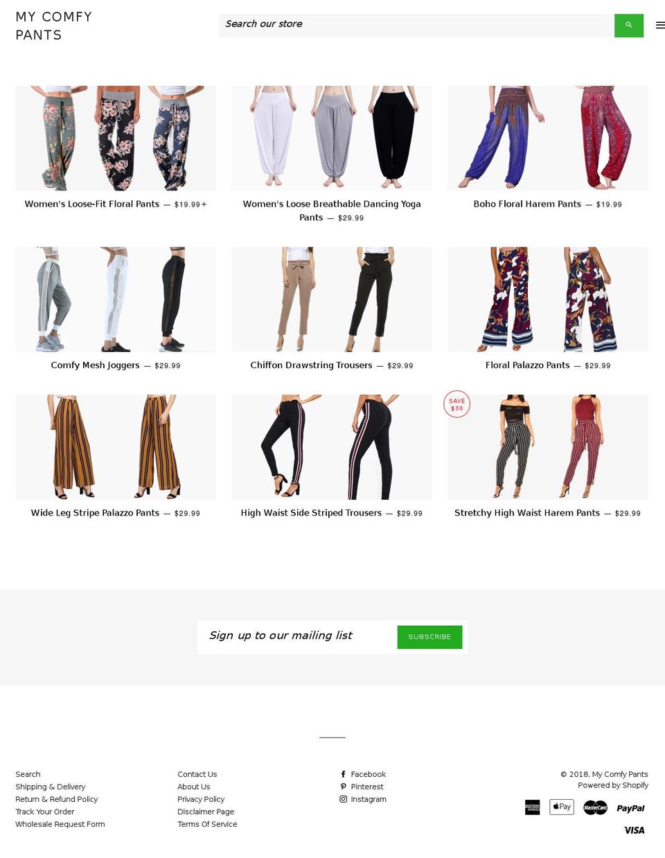 mycomfypants.com — Shopify storefront screenshot