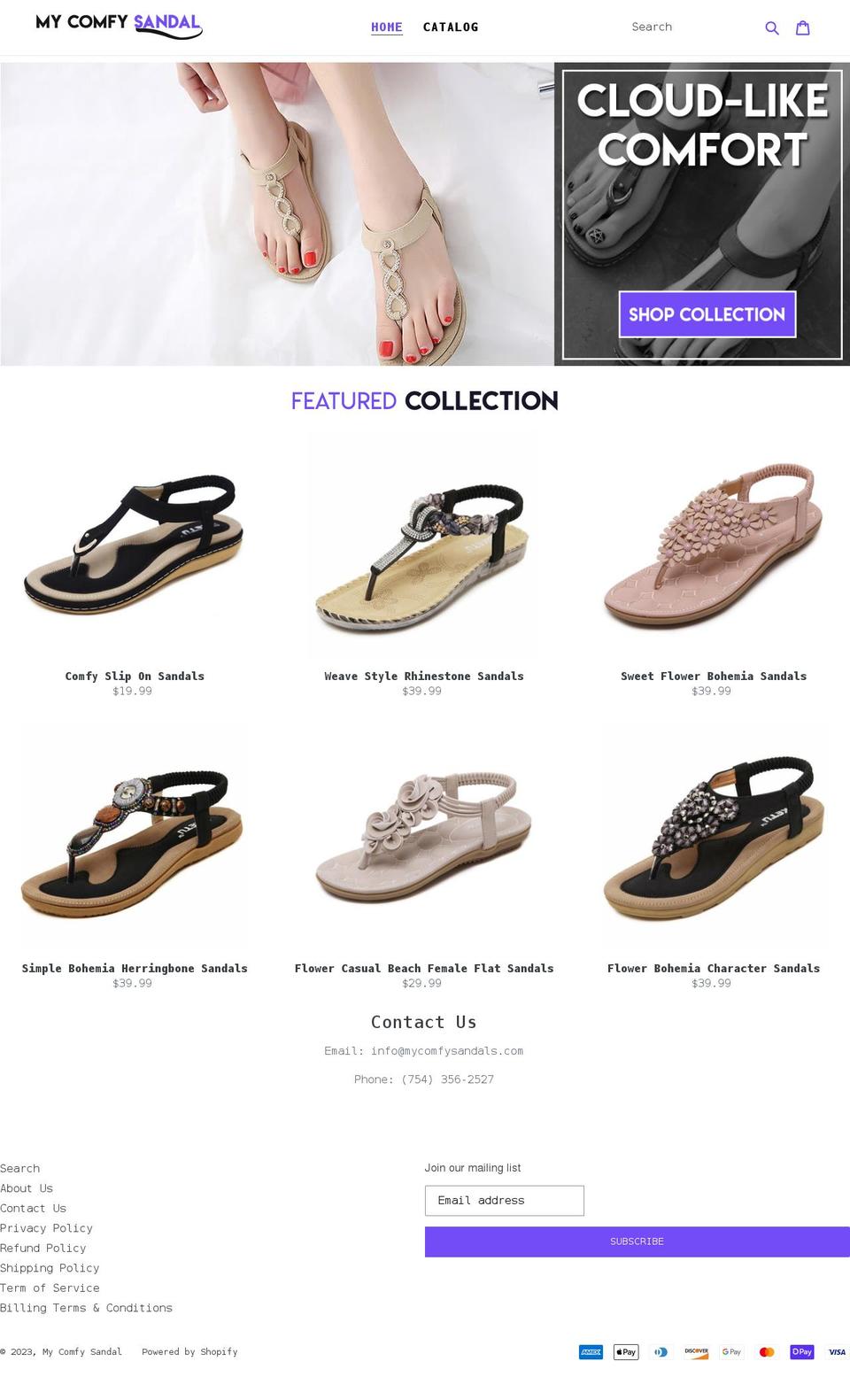 mycomfysandal.com shopify website screenshot