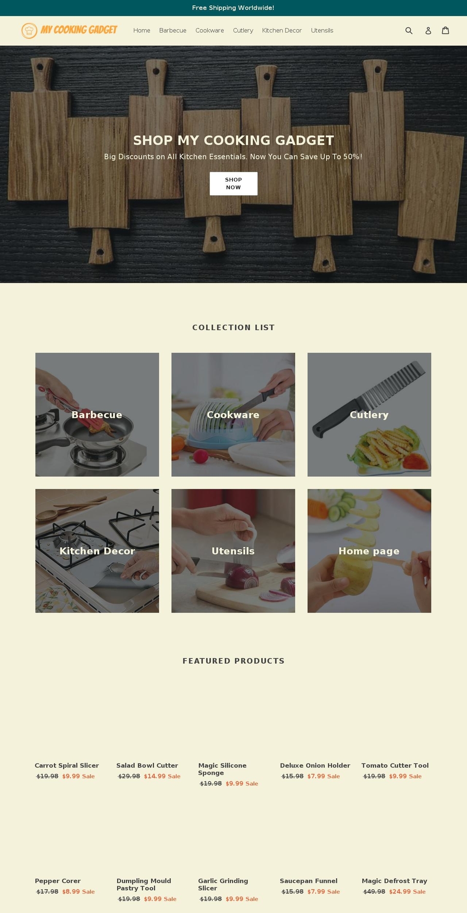mycookinggadget.com — Shopify storefront screenshot