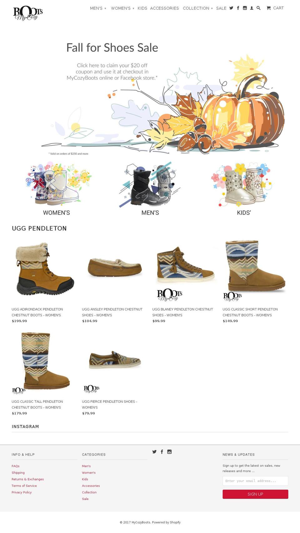 mycozyboots.com shopify website screenshot
