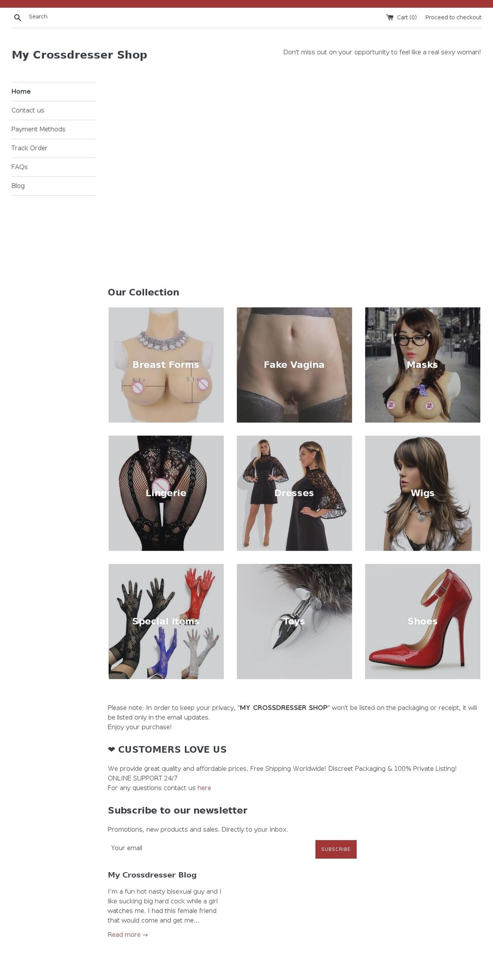 mycrossdressershop.com shopify website screenshot