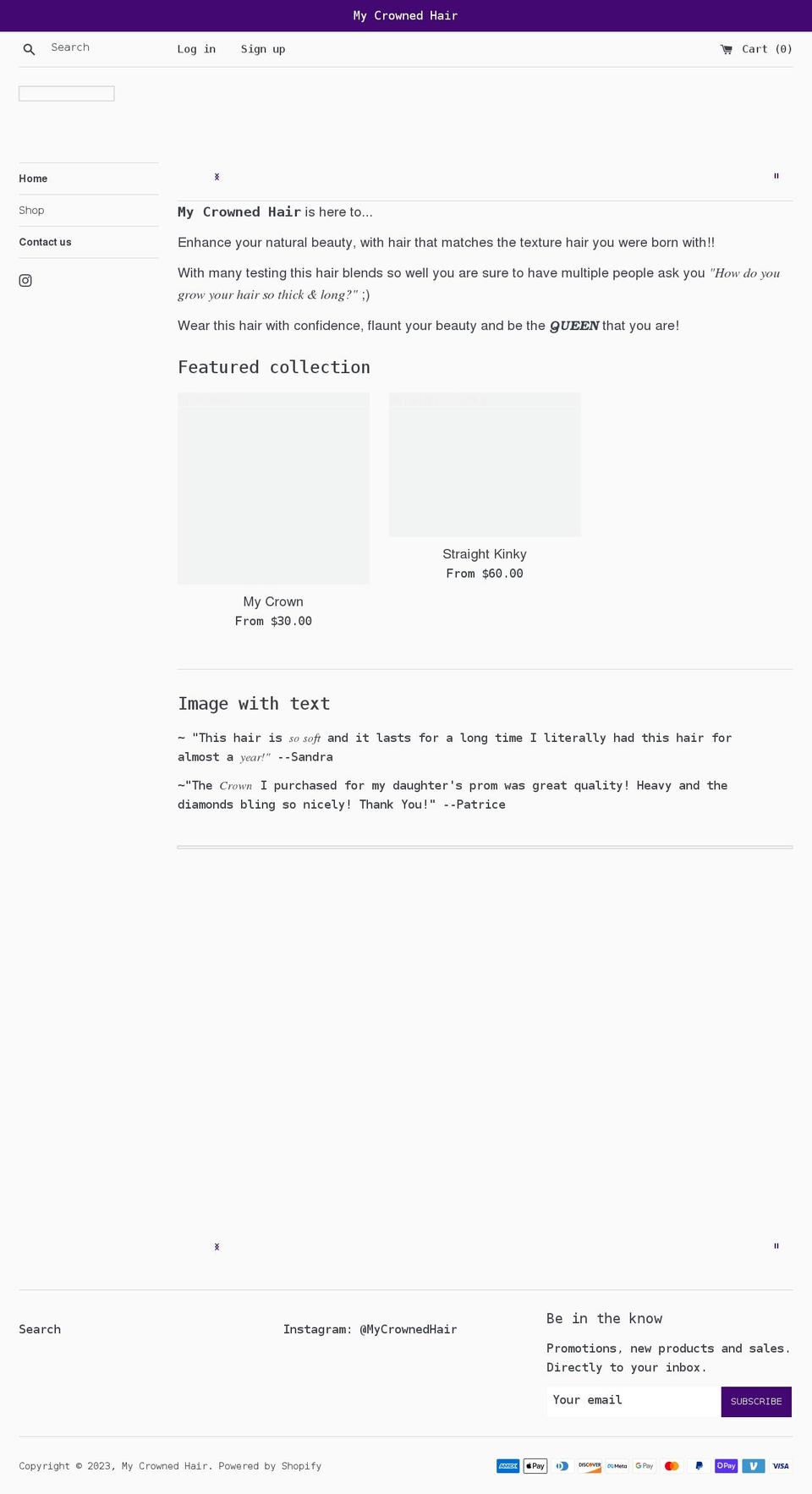 mycrownedhair.com shopify website screenshot
