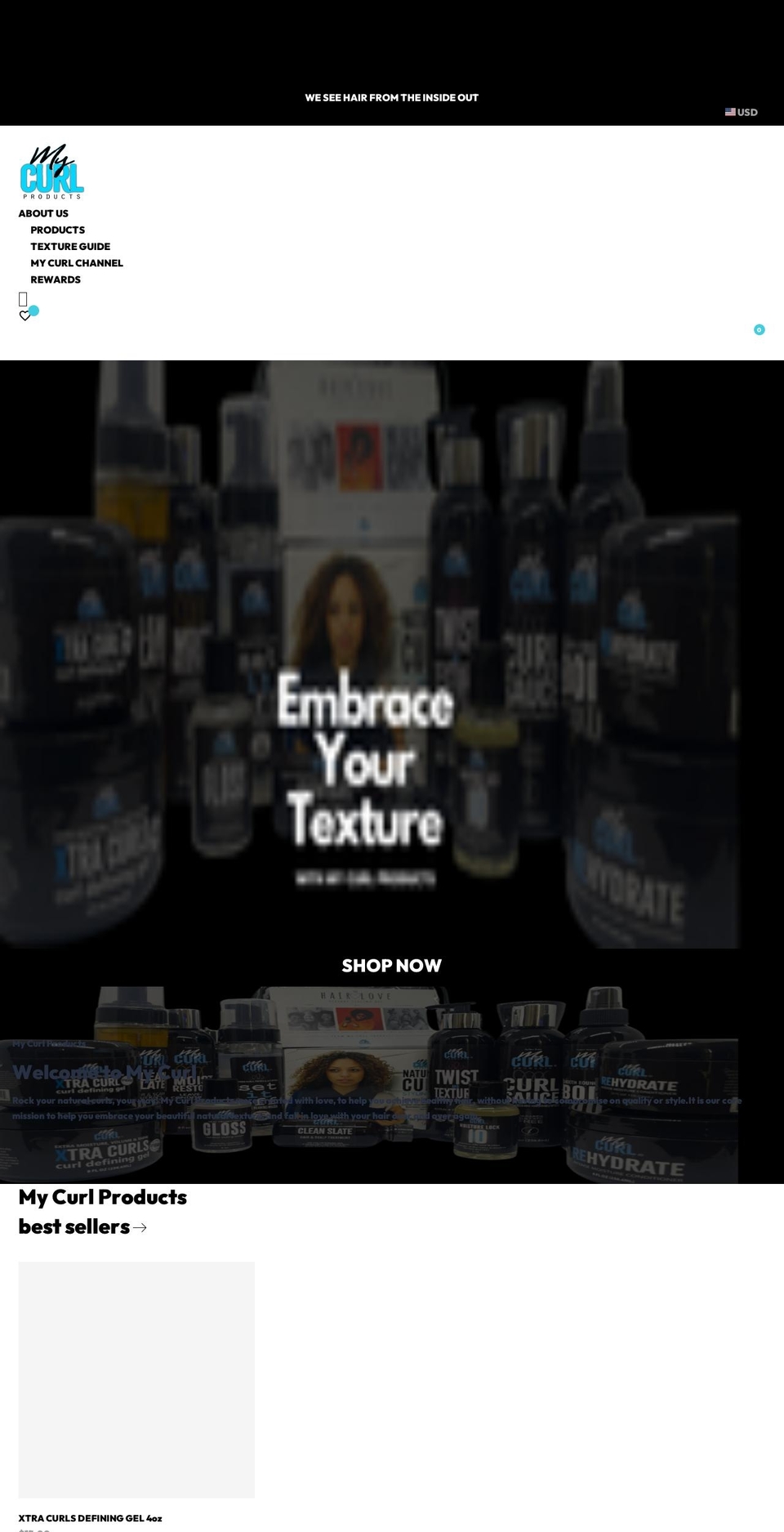 mycurlproducts.com shopify website screenshot