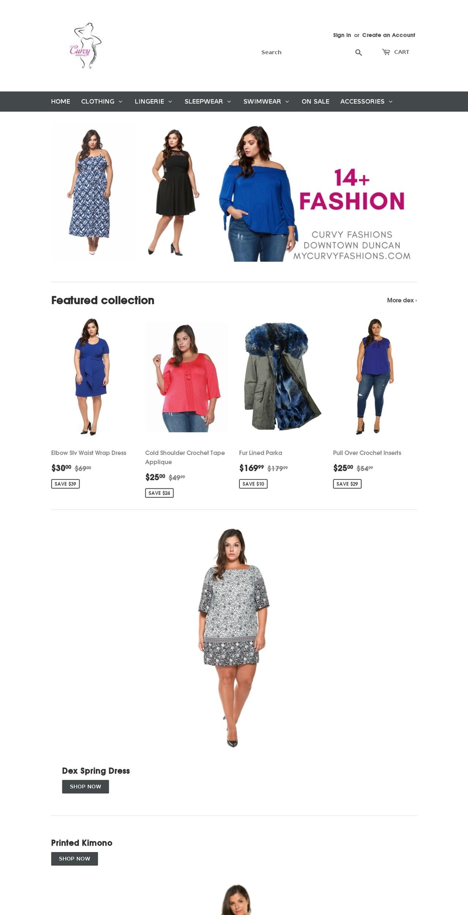 mycurvyfashions.com — Shopify storefront screenshot