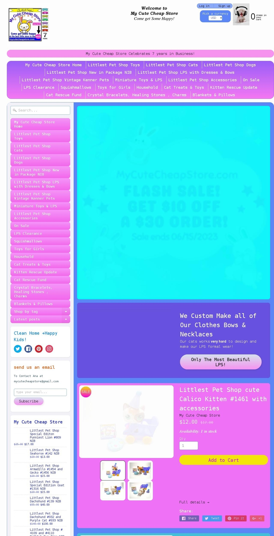 mycutecheapstore.com — Shopify storefront screenshot
