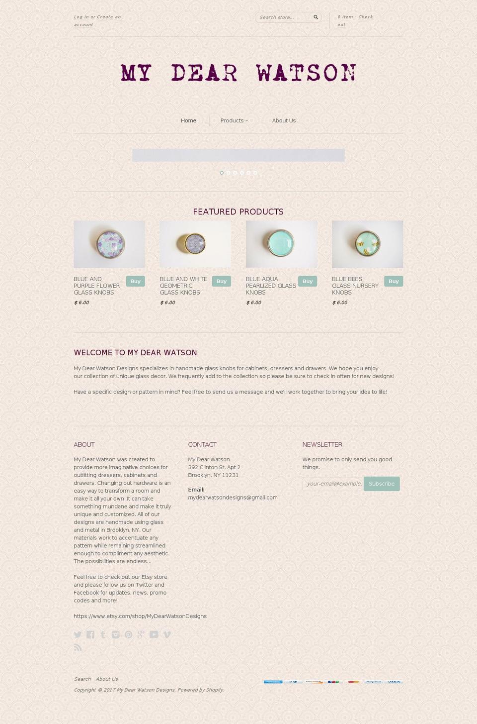 mydearwatsondesigns.com shopify website screenshot