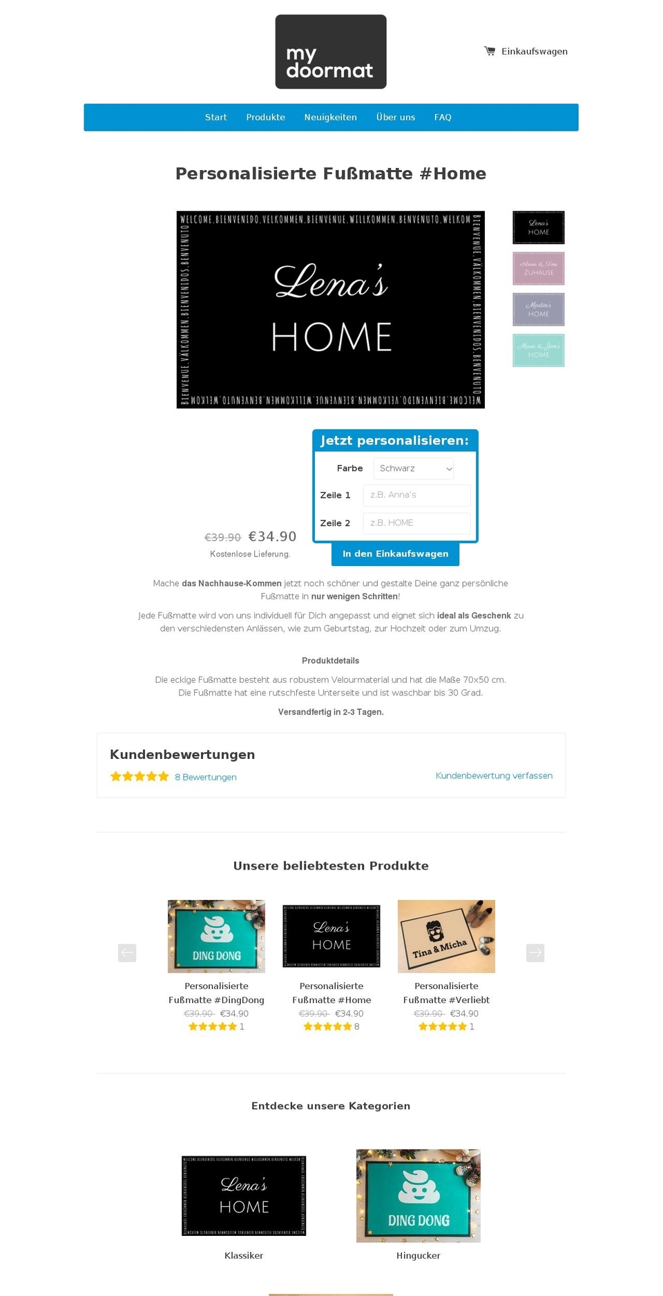 mydoormat.de shopify website screenshot