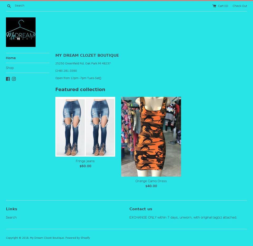 mydreamclozet.com shopify website screenshot