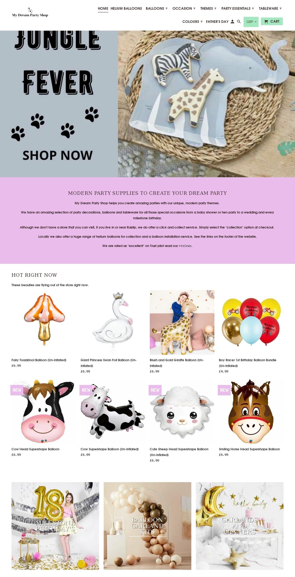 mydreampartyshop.com shopify website screenshot