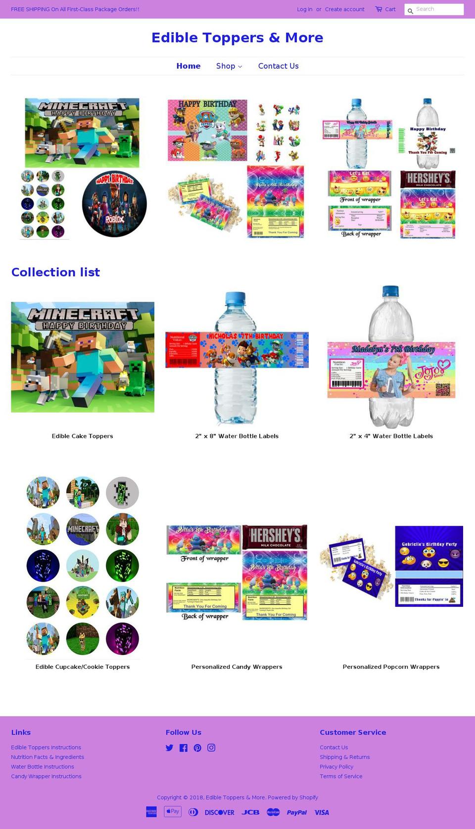 myedibletopperdesigns.com — Shopify storefront screenshot