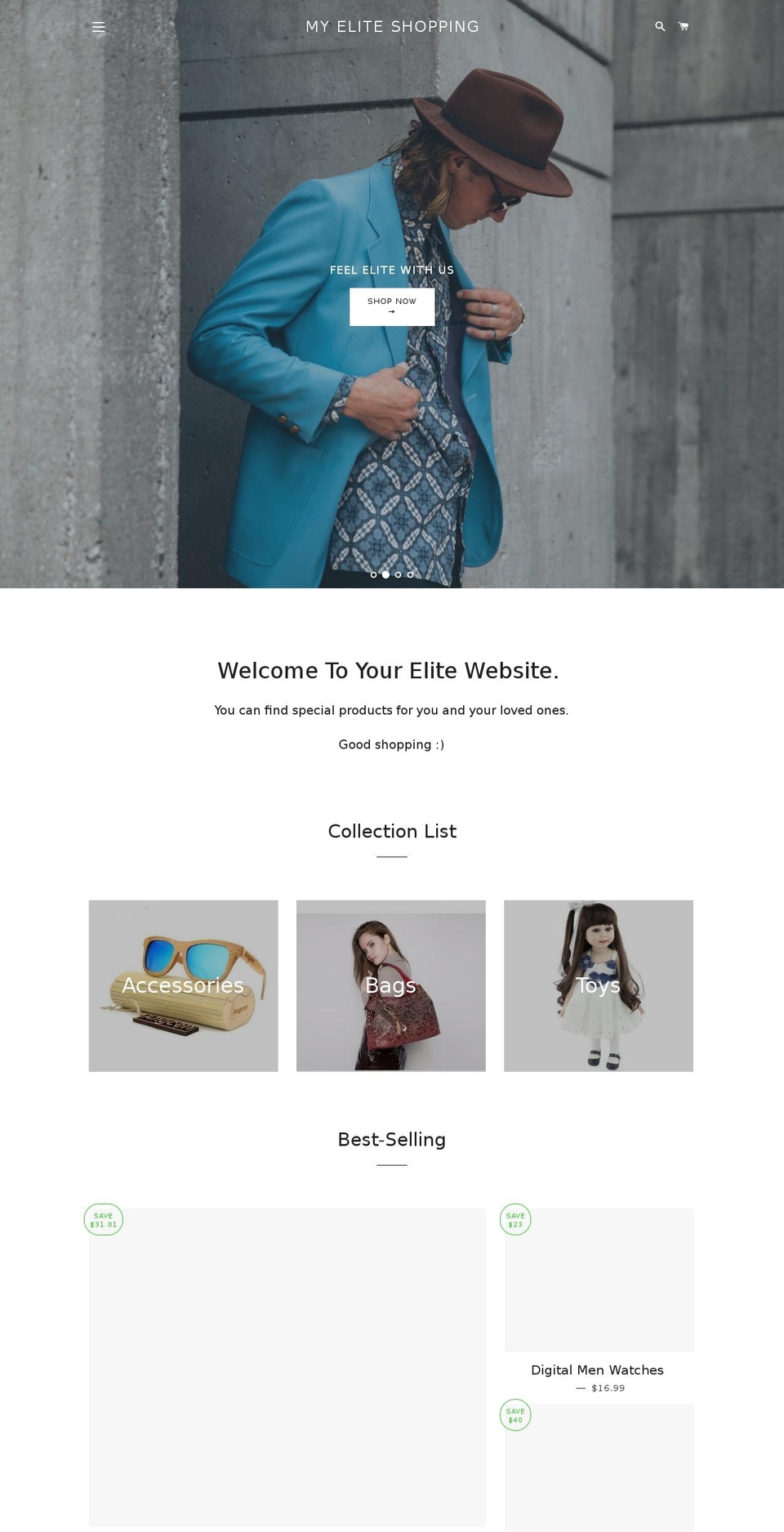myeliteshopping.com — Shopify storefront screenshot