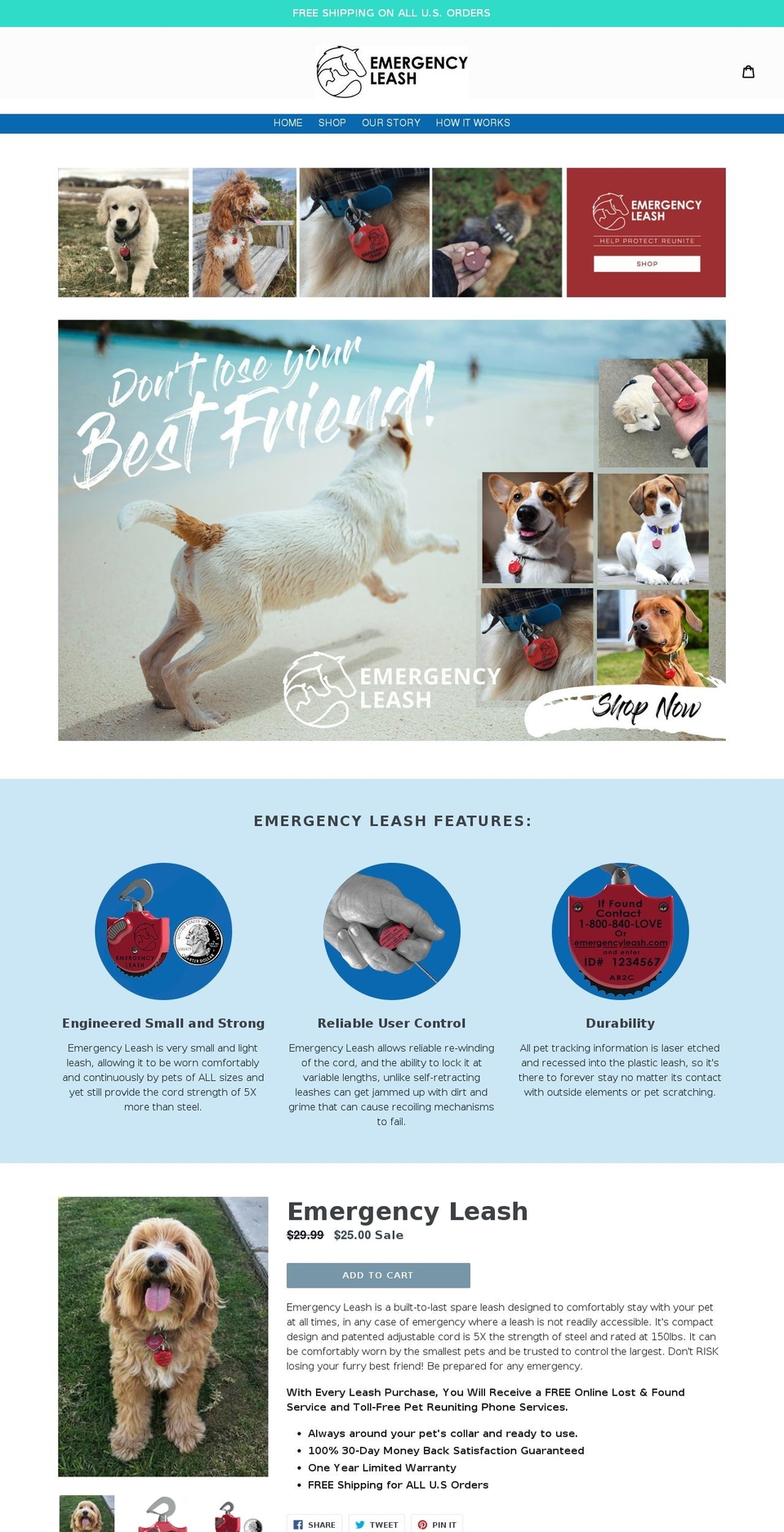 myemergencyleash.com shopify website screenshot