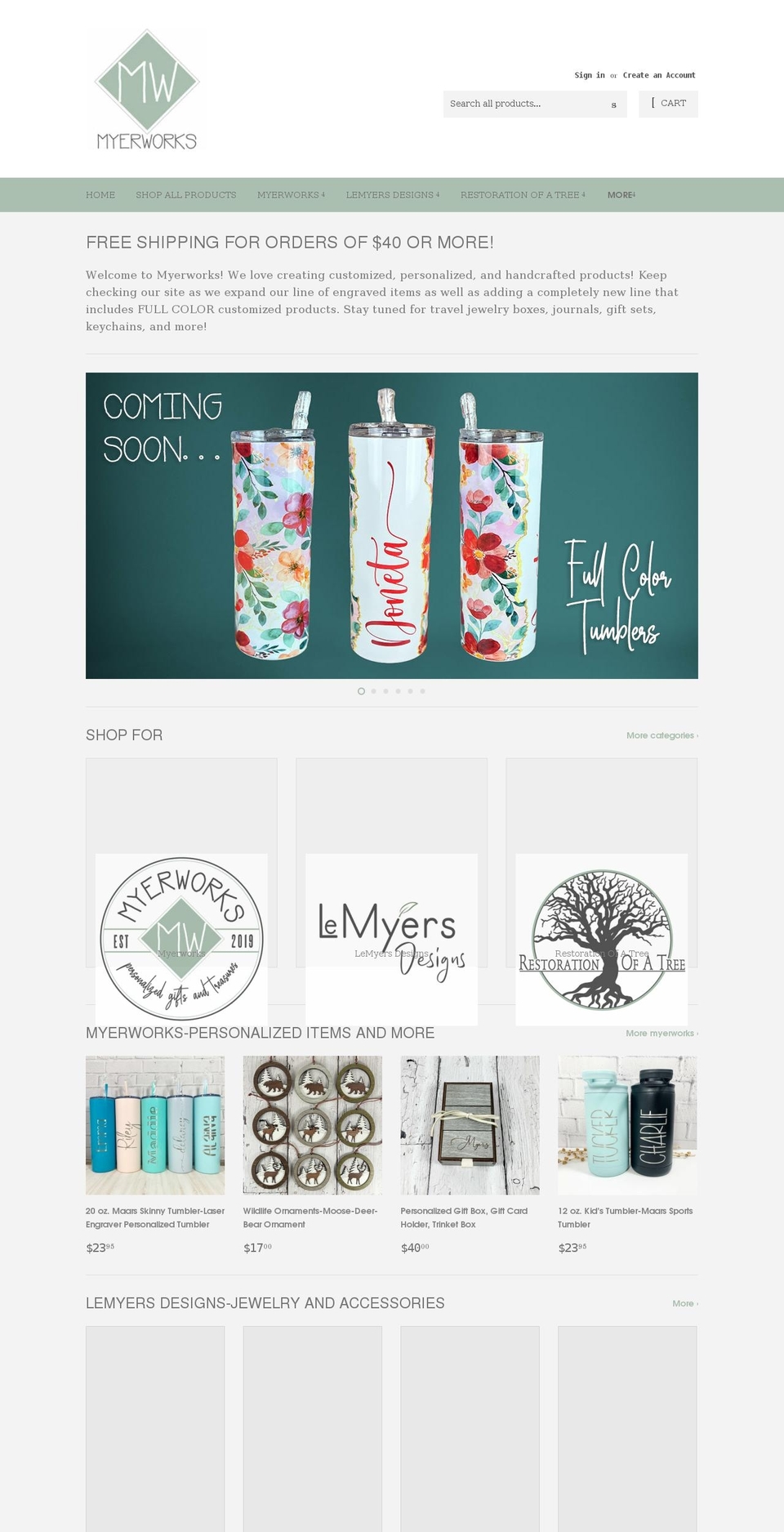 myerworks.com shopify website screenshot