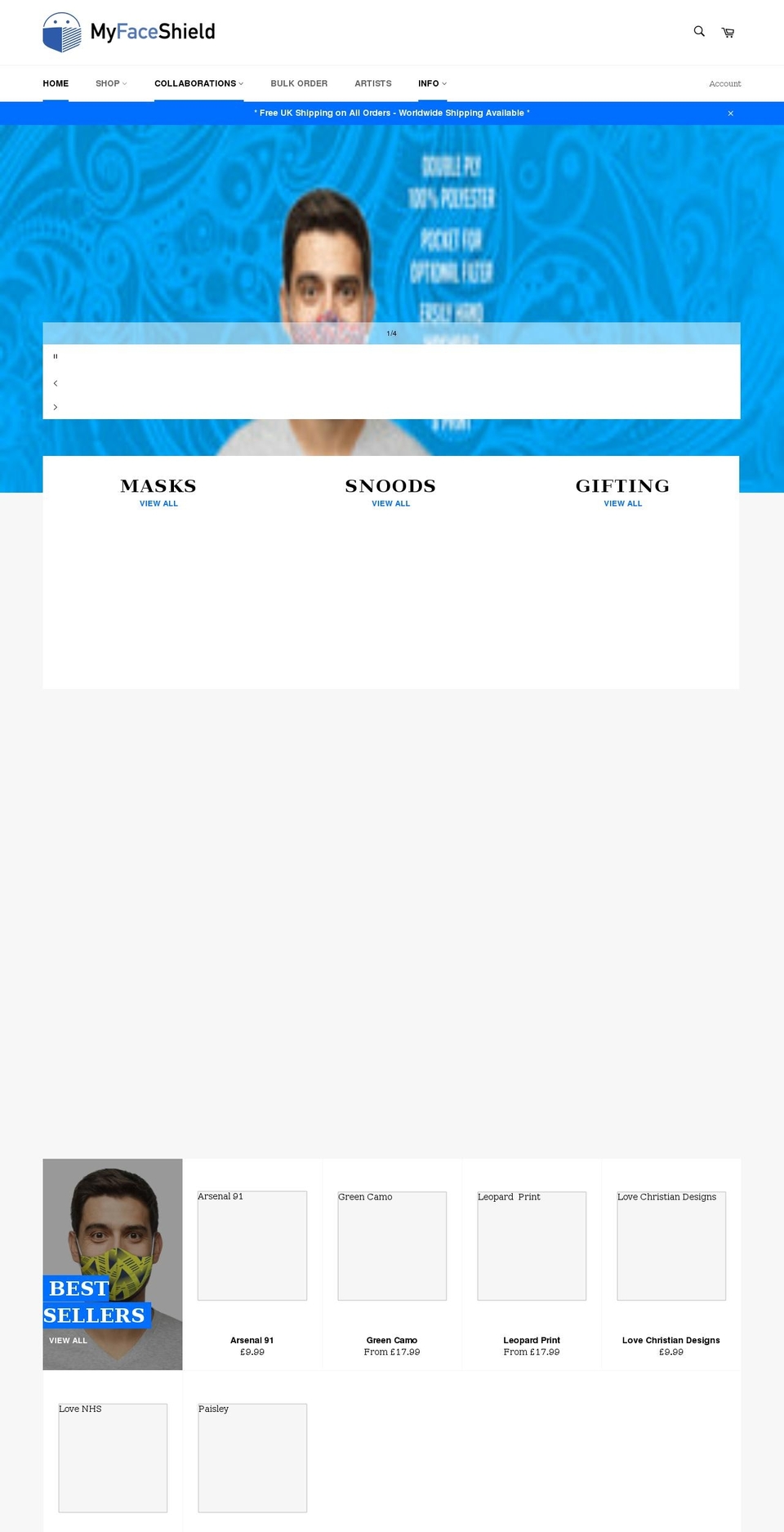 myfaceshield.co.uk shopify website screenshot