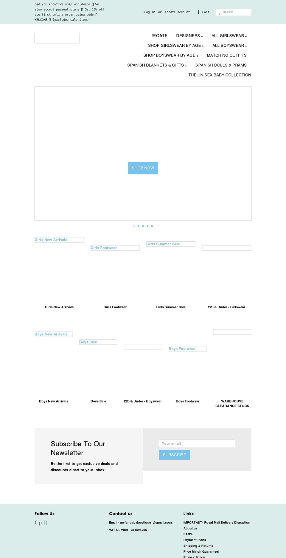 myfairbabyboutique.com shopify website screenshot