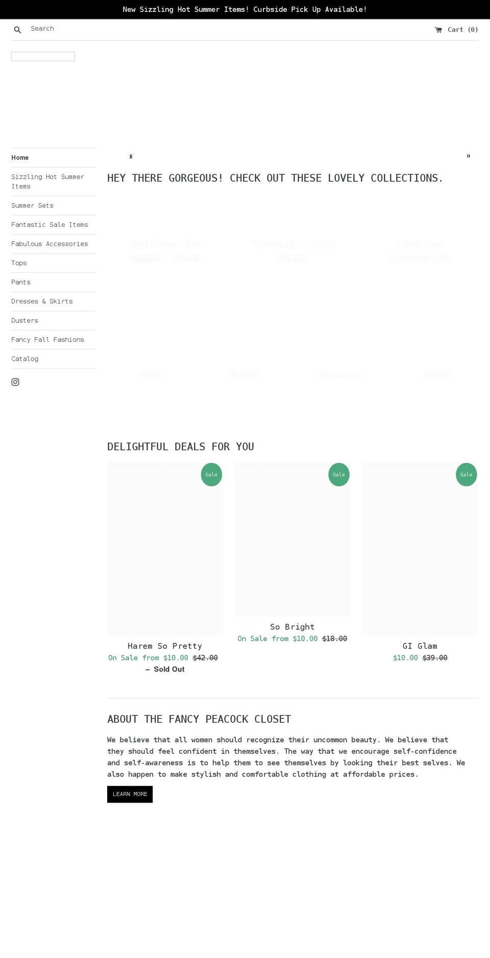 myfancypeacockcloset.com shopify website screenshot