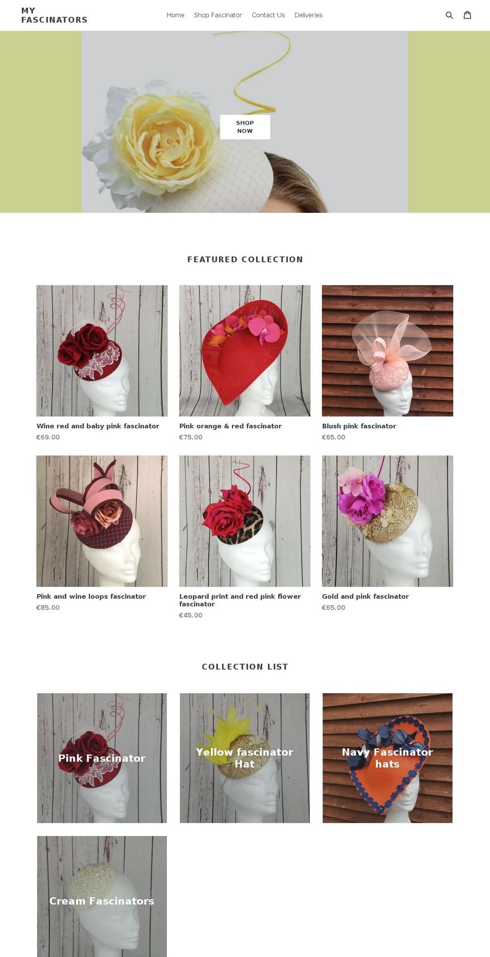 myfascinators.com — Shopify storefront screenshot