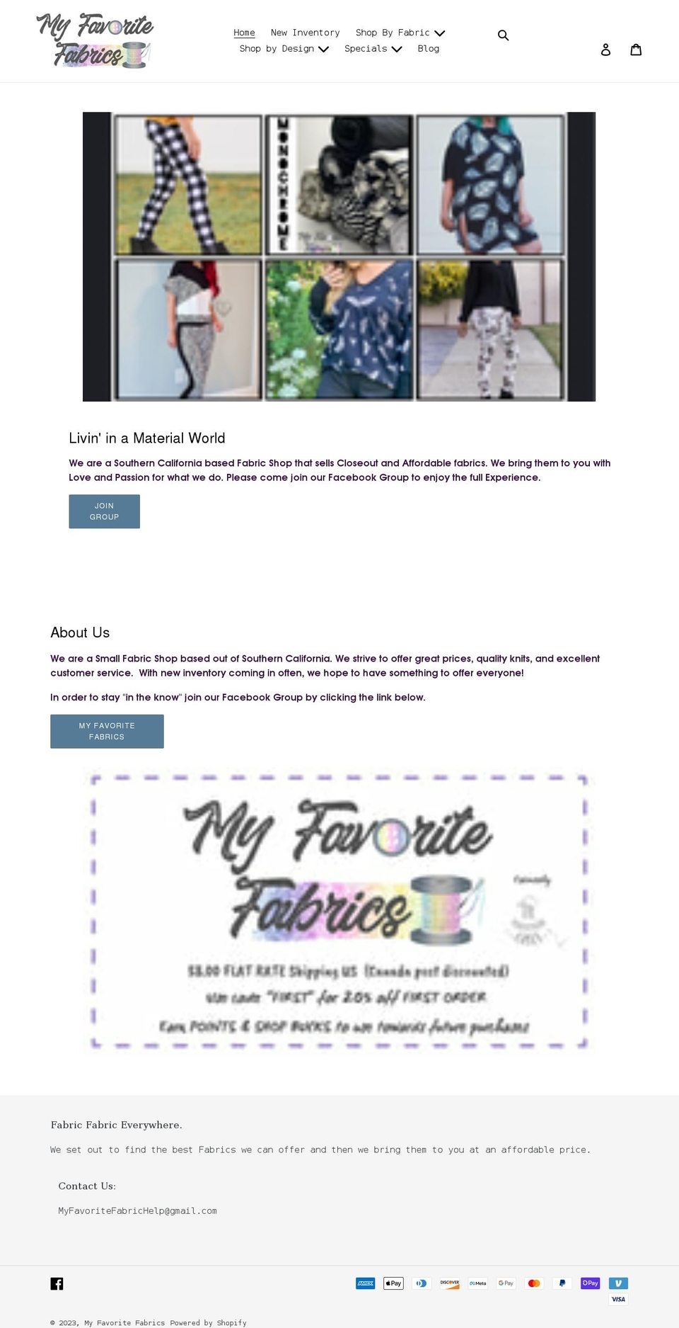 myfavoritefabrics.com shopify website screenshot