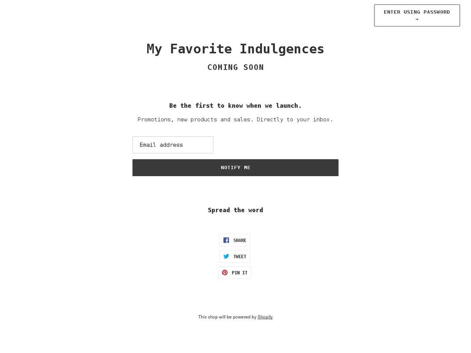 myfavoriteindulgences.com shopify website screenshot