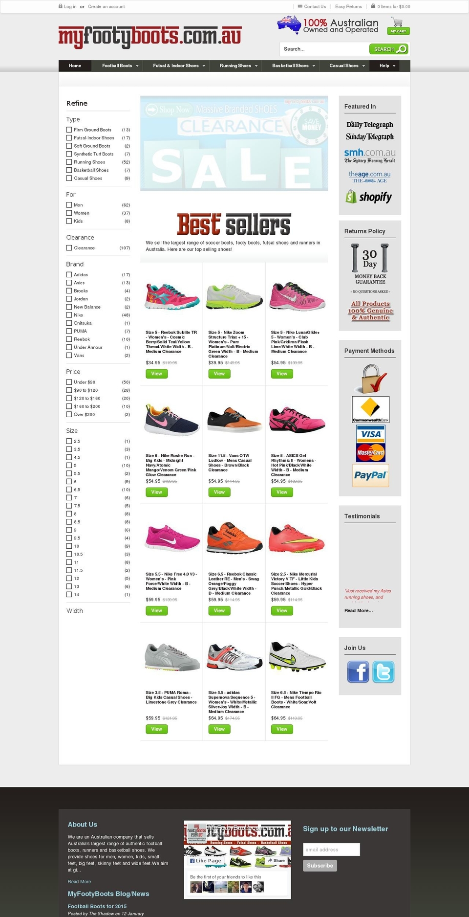 myfootyboots.com shopify website screenshot