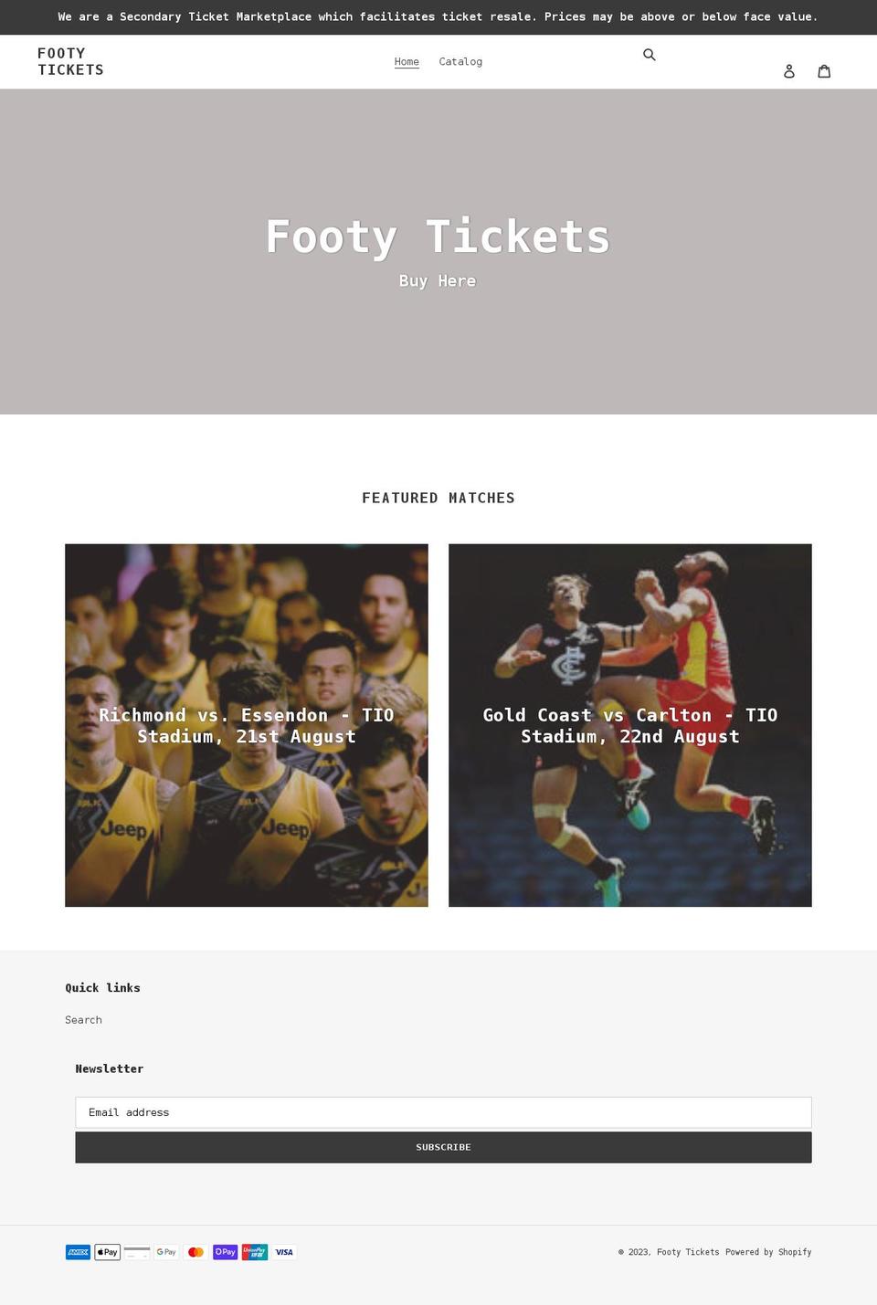 myfootytickets.com shopify website screenshot