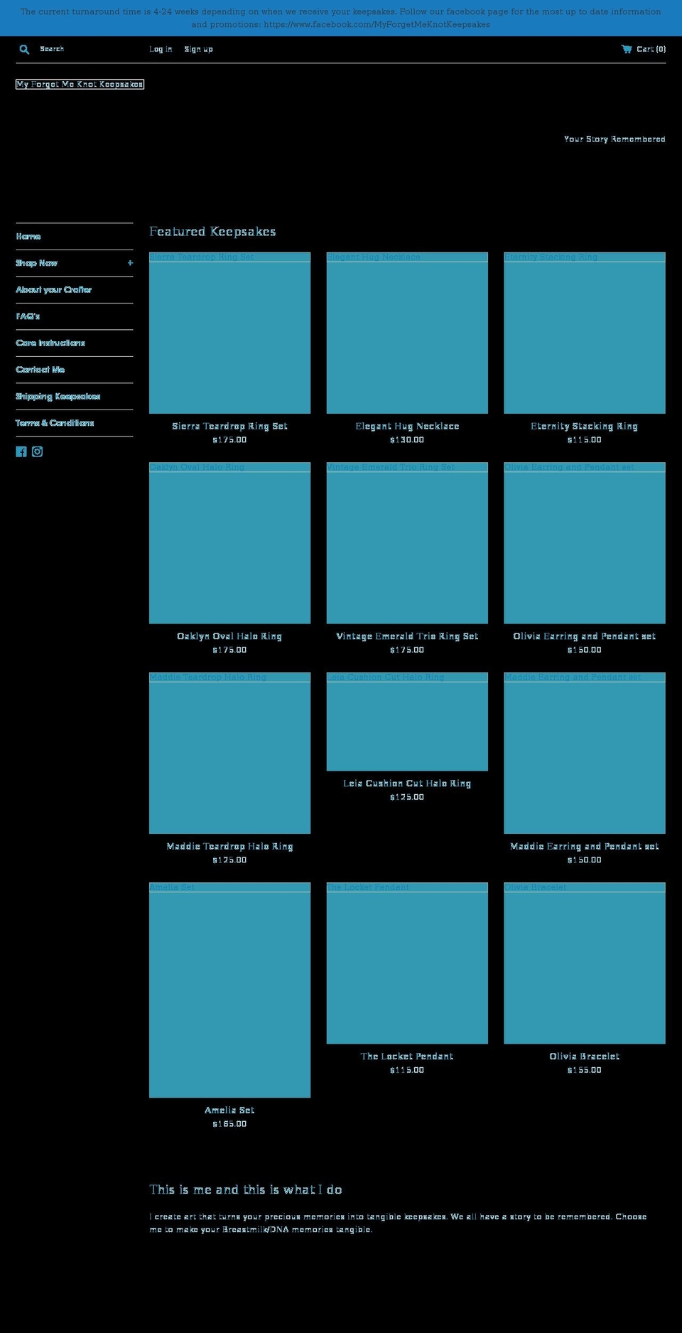 myforgetmeknotkeepsakes.net shopify website screenshot
