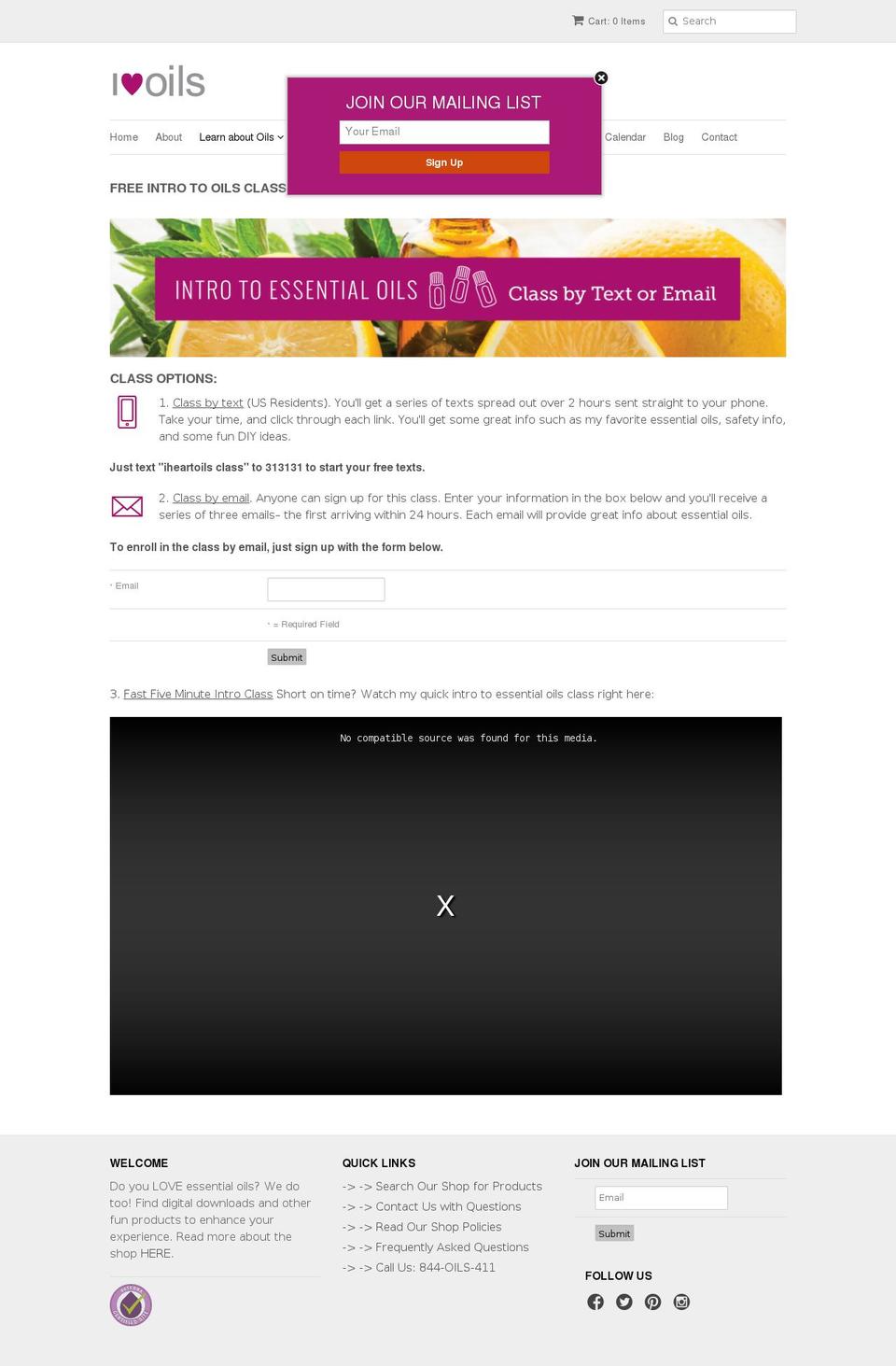myfreeoilclass.com shopify website screenshot