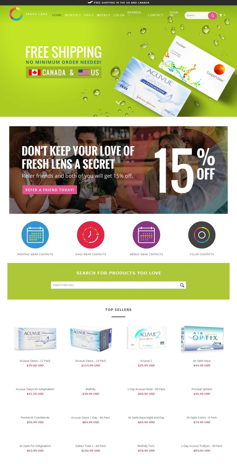 myfreshlens.com shopify website screenshot