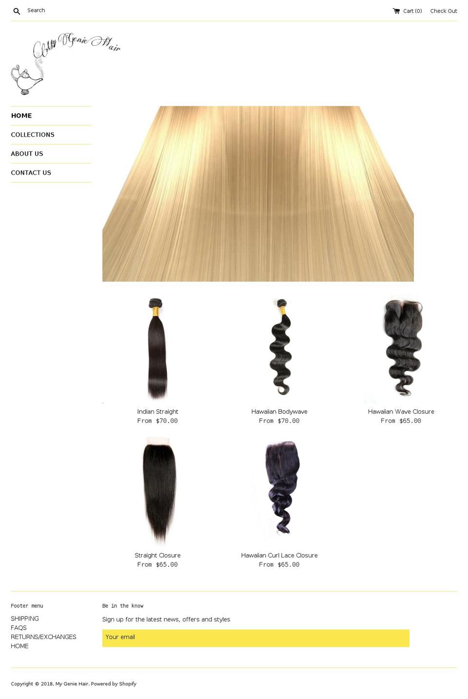 Yellow Shopify theme site example mygeniehair.com