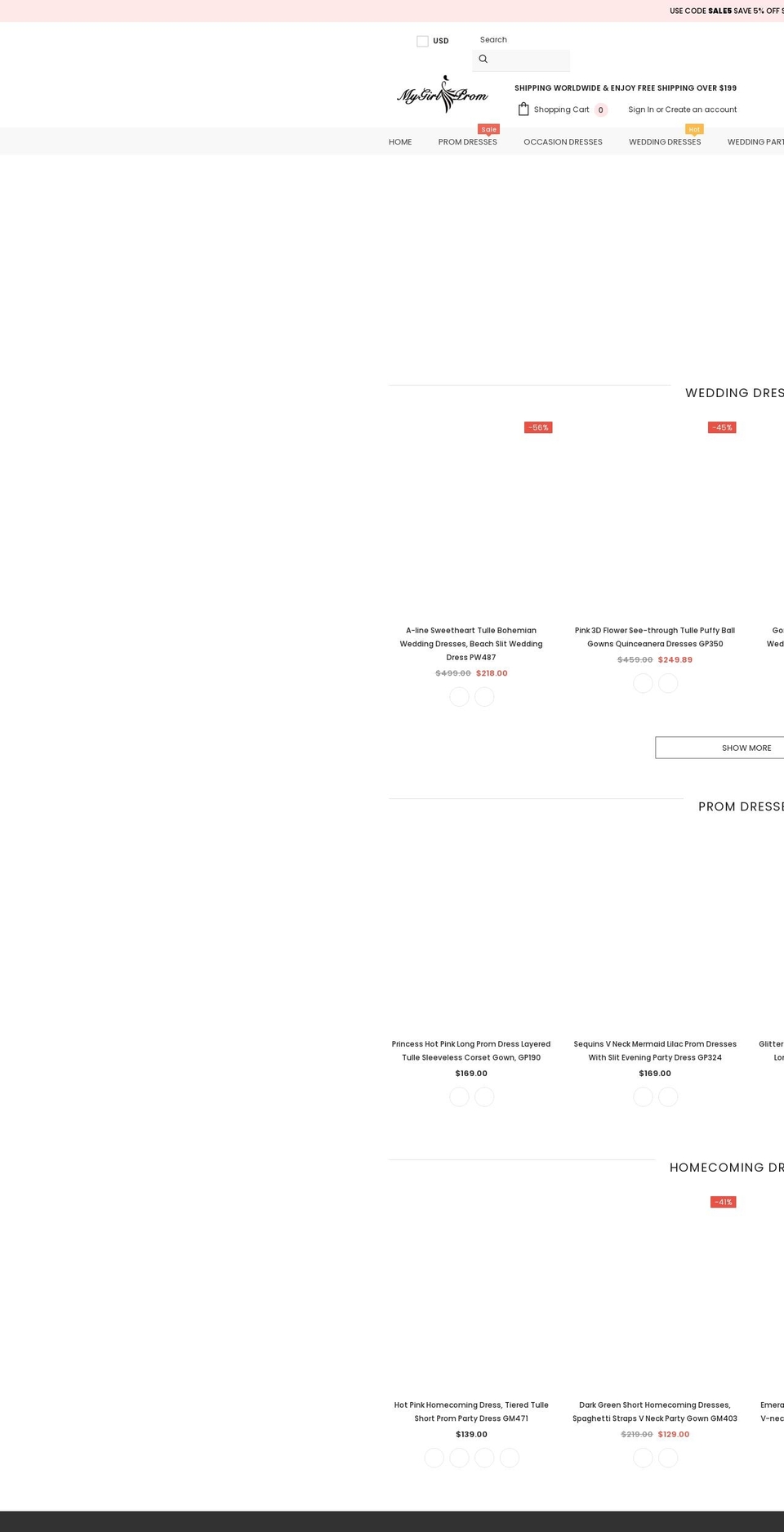 mygirlprom.com shopify website screenshot