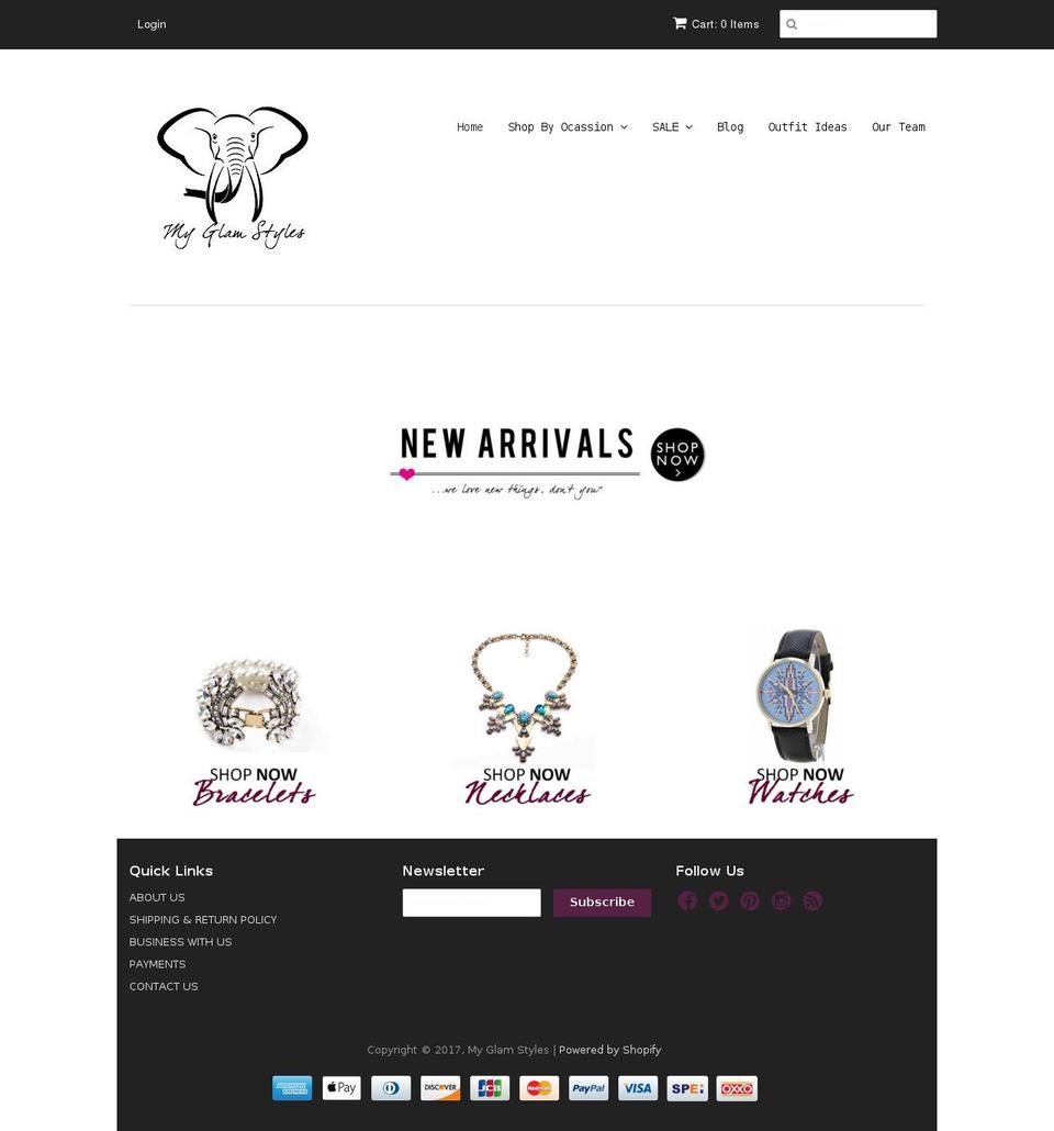 myglamstyles.com shopify website screenshot